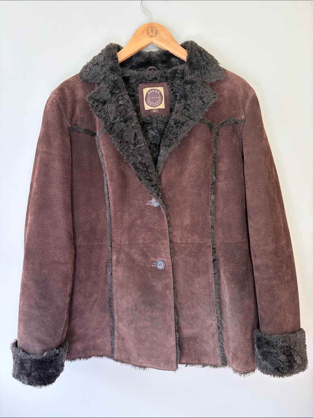 Vintage Giacca Leather Coat Faux Shearling Detail Medium Brown Penny Lane - Picture 2 of 13